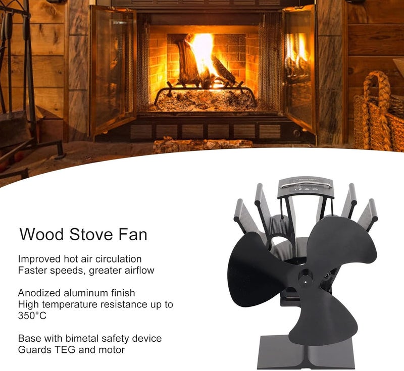 woobles Wood Stove Fan, Fireplace Fan for Wood/Log Burner, Heat Powered 3 Blade Silent High Temperature Resistance Fireplace Stove Fan for Wood Burner Log Burner - Image 3